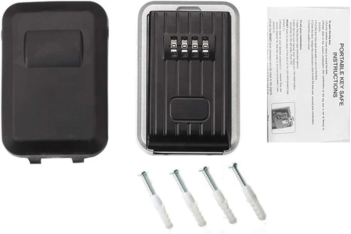 Outdoor Rustproof/Waterproof Wall-Mounted Key Safe Box - 4-Digit Combination Lock Key Holder with Waterproof Case