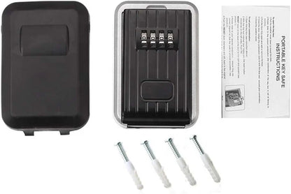Outdoor Rustproof/Waterproof Wall-Mounted Key Safe Box - 4-Digit Combination Lock Key Holder with Waterproof Case
