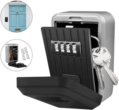 Outdoor Rustproof/Waterproof Wall-Mounted Key Safe Box - 4-Digit Combination Lock Key Holder with Waterproof Case