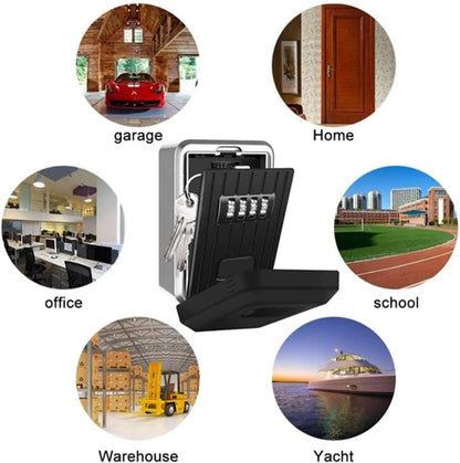 Outdoor Rustproof/Waterproof Wall-Mounted Key Safe Box - 4-Digit Combination Lock Key Holder with Waterproof Case