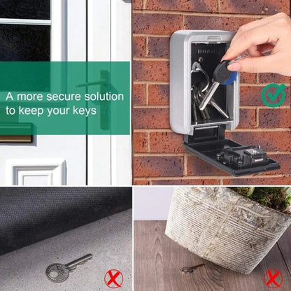 Outdoor Rustproof/Waterproof Wall-Mounted Key Safe Box - 4-Digit Combination Lock Key Holder with Waterproof Case